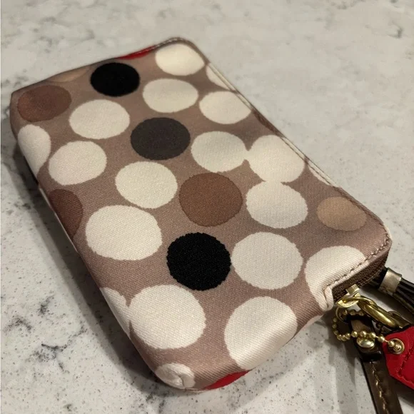 Coach Polka Dot Wristlet - Brown and Red Accents - Picture 3 of 5